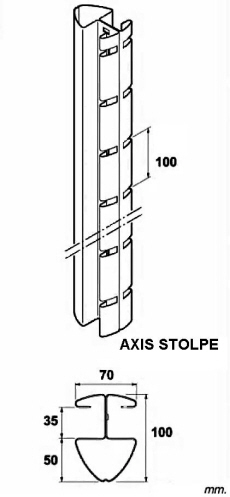 Axis standard 100mm hegnsstolpe. HegnsStolpen er 2delt, samles m. bolte og topbeslag samt nedstøbning. Efter nedstøbning kan hegnsstolpe og hegnsmoduler ikke adskilles.