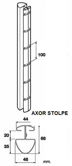 Axor 68mm hegnsstolpe. HegnsStolpen er 2delt, samles m. bolte og topbeslag samt nedstøbning. Efter nedstøbning kan hegnsstolpe og hegnsmoduler ikke adskilles.