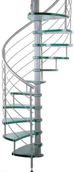 Design spindeltrappe med faconskåret glas-trappetrin.
