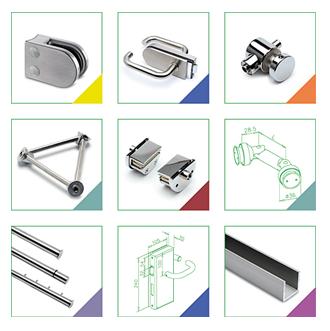 Glas-stel-moduler efter tegning, efter opgave. Diverse glas-metal-beslag, glas-hngsler, glas-lse, glas-stlwire-ophng mm. 