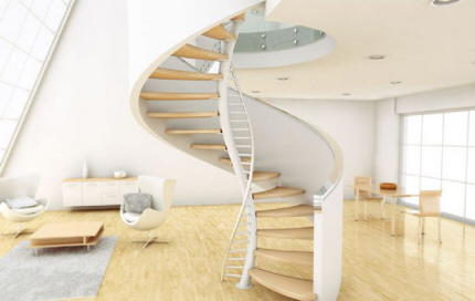 Spindel-trappe ?  med spindel i DNA-design. Vindel-trappe defineres ved at have gelnder i begge sider !