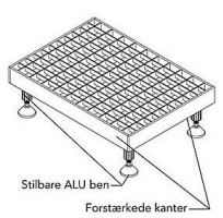 Riste m. forstrkede kanter, Riste p ben, Riste med alu/aluminium ben, Riste der kan justeres/reguleres/stilles i hjden