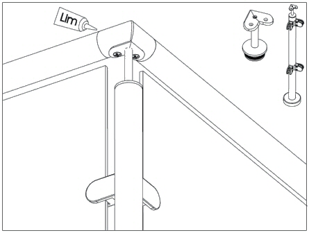 Hjrner af rustfrit stl samles med bjninger og der anvendes metal-lim for at sikre en ekstra god fastgrelse. Stlrr bjningen skrues fast p den hjerteformede gelnder rrholder.